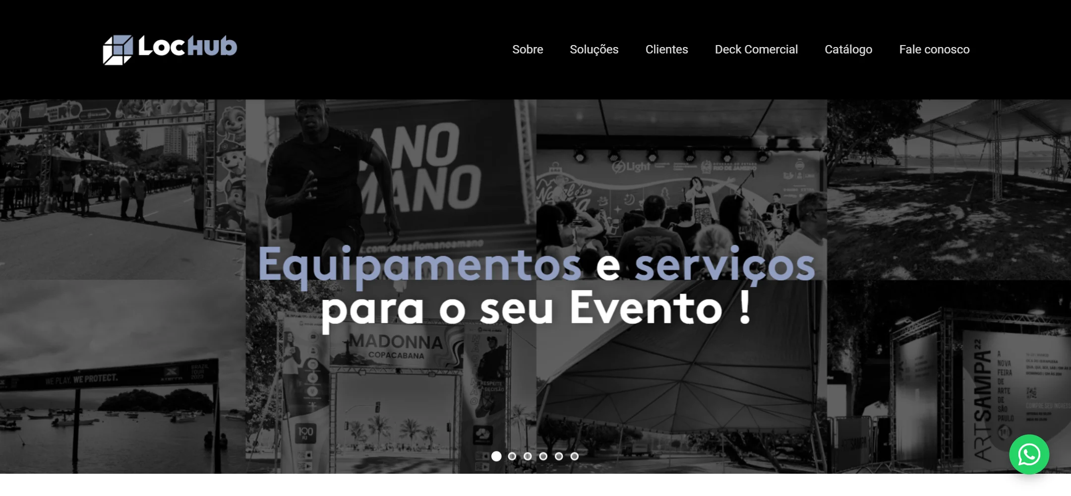 Home do site da LocHub, locação de estruturas para eventos