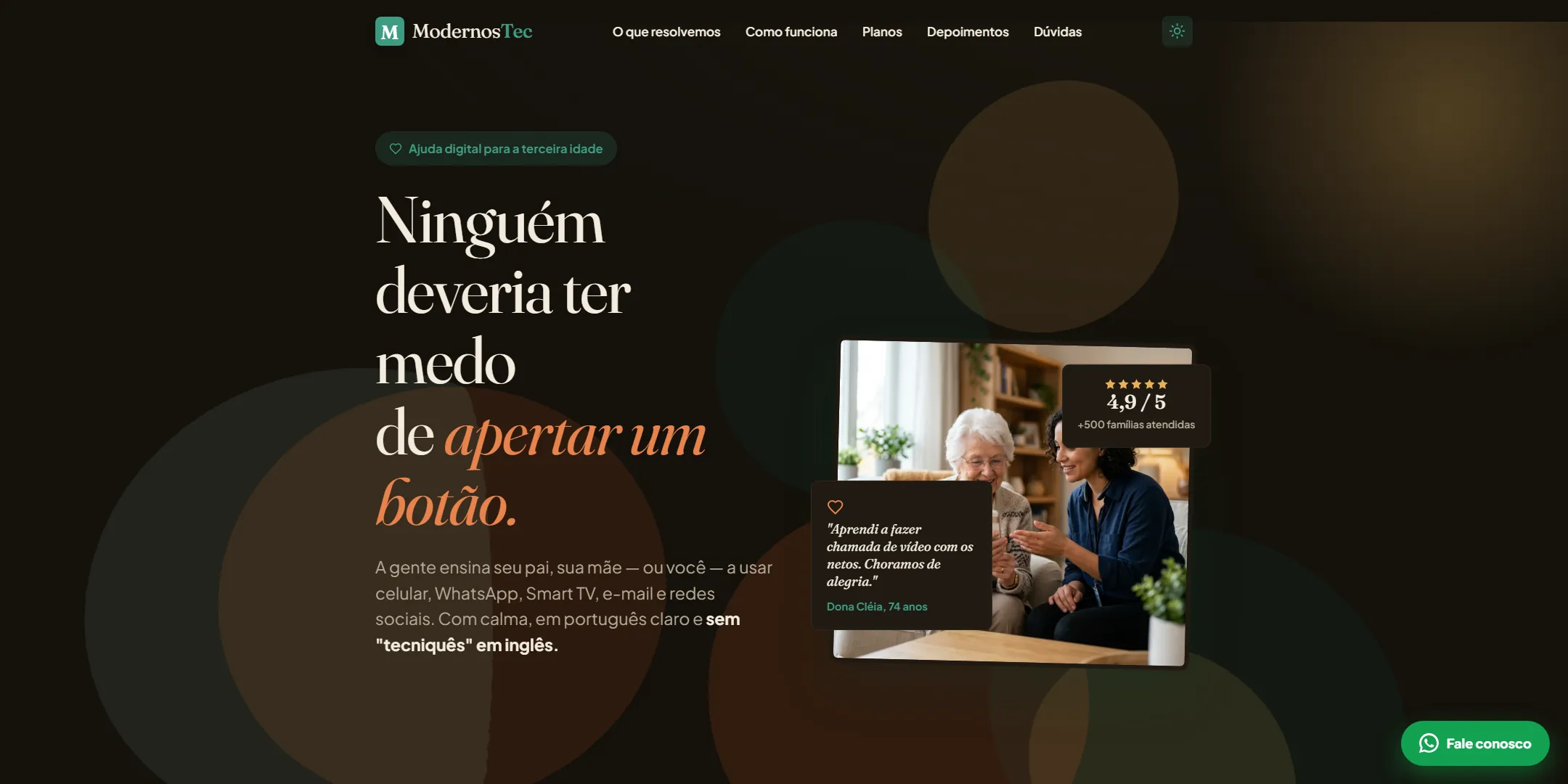 Home do site da Modernos Tec, aulas de tecnologia para a terceira idade